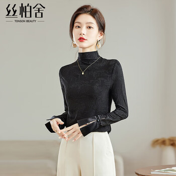 Sibaishe retro style bottoming shirt 2025 autumn new women's national style splicing half turtle collar slim fit top