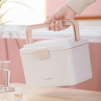 Camellia medicine box household large-capacity double-layer medicine box emergency medical care medicine small medicine box portable portable first aid box double-layer multi-compartment medicine box (1 piece)