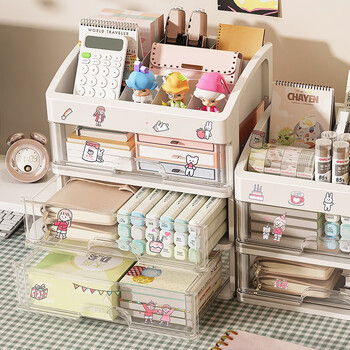 Naming desktop storage box drawer-type student office stationery organizer dormitory cosmetics rack storage cabinet basic model free stickers 3 drawers + 1 storage