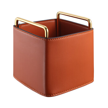 Hermes home designer eco-friendly leather home desktop pen holder living room coffee table study remote control key storage box orange 10.8*11*12.2cm