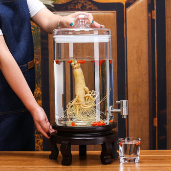 Shandetang high temperature resistant thickened glass wine bottle high borosilicate glass special wine container household large diameter wine jar wine jar 15 catties + faucet + mortise and tenon seat heat resistant and thickened