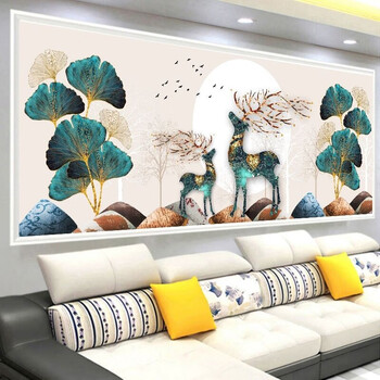 Kecss grand self-embroidery handmade cross-stitch living room simple modern deer elk 2025 new line embroidery full embroidery fortune deer cotton thread 150*60cm medium grid 3 strands