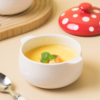 Ezicok steamed egg bowl with lid bowl, double-eared bowl, ceramic bowl, small bowl, baking stew pot, baking bowl, cute mushroom bowl, divided plate, steamed egg bowl, red