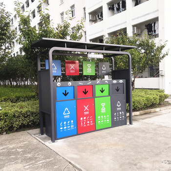 Outdoor garbage sorting kiosk recycling station stainless steel four-category rainproof shed community antique trash can collection kiosk garbage kiosk 01 deposit