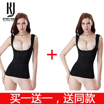 2 pieces of kj shapewear split set thin breathable postpartum tummy control and waist corset artifact women's seamless breast support and butt lift body shaping pants body shaping body shaping vest vest black + black xs (recommended weight around 85-100 pounds)