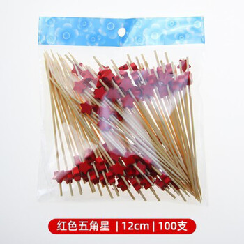 Chuge high-quality disposable fruit fork, good-looking disposable fruit picks, bobo chicken bamboo sticks, children's fruit plate, bamboo sticks 15cm, red five-pointed star, 12cm, 100 pieces/pack