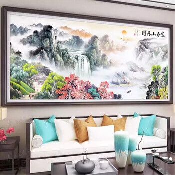 Kecss cross stitch self-embroidery 2025 new line embroidery living room flowing water to make money landscape landscape painting fuchun mountain dwelling picture full embroidery silk thread 150*65cm medium grid 3 strands