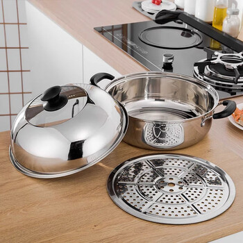 Erisi stainless steel sauna pot steamer sauna chicken pot fish pot seafood steam pot steaming soup pot hot pot 34cm (suitable for 6-10 people) 34cm