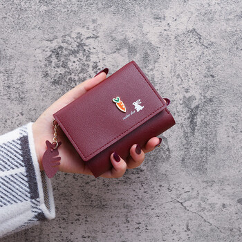 Shu guo er small wallet women's short student korean style fashion tassel carrot three-fold cute coin purse burgundy
