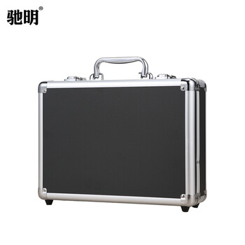 Chiming mini small household document storage box multi-functional hardware tool box aluminum alloy suitcase instrument equipment box prop box 33x24x10cm black key lock empty box
