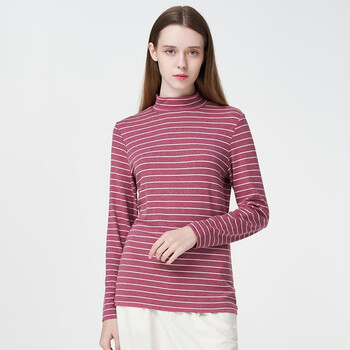Three-gun bottoming shirt for women with colorful stripes and dense cotton high collar. women's bottoming shirt can be worn as an inner layer for autumn and winter. red and white stripes m