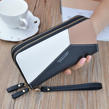 Shu guo er double zipper wallet women's long large capacity clutch double layer wallet korean black #c112
