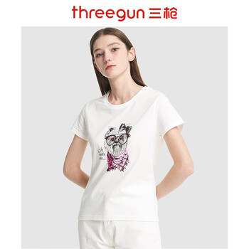 Three-gun short-sleeved t-shirt summer pure cotton printed thin round-neck sweatshirt for men/women fashion slim outer bottoming shirt summer white female xl