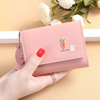Shu guo er (shu guo er) japanese and korean cute little animal girls small fresh three-fold short wallet simple pink