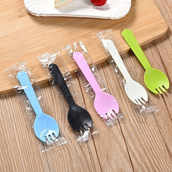 Bao lanrui disposable forks, forks, cake dessert salad spoons, take-out tableware, fruit forks, thickened independent packaging plastic, blue 100 pcs/pack