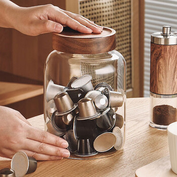 Cristalglass transparent glass sealed jar coffee capsule storage box food-grade coffee bean storage jar storage jar large acacia wood lid coffee jar 2l