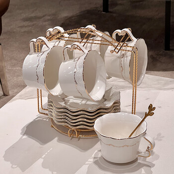 Qipai european-style coffee cup set, family hospitality ceramic cup, afternoon tea cup, latte art cup, high-end coffee cup, gift box