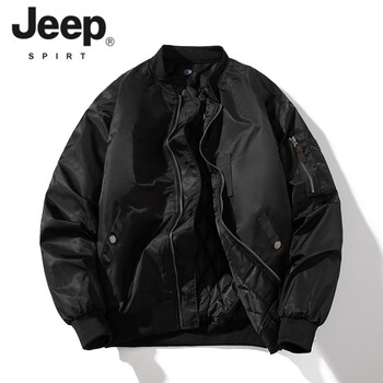 Jeep spirit american bomber jacket men's winter cotton thickening baseball uniform spring and autumn casual thin flying cotton clothing black winter cotton clothing thickened xl 130~145 catties