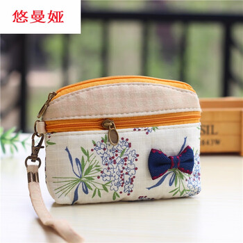 Ethnic style fabric hand coin bag, women's double-layer small cloth bag lace bag, bank card key storage bag, 06 bouquet coffee