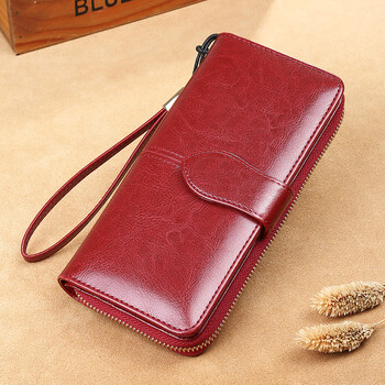 Ge ruola hand wallet women's long zipper genuine leather simple and versatile temperament large capacity multi-functional wallet card holder in one burgundy anti-theft brush