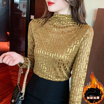 Dai fu xi solid color bottoming shirt women's half turtleneck 2025 autumn and winter new style small shirt with velvet inside to keep warm and can be worn outside, trendy local gold, velvet thickening s within 95 pounds