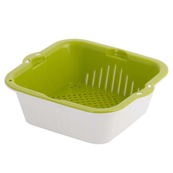 Camellia vegetable washing basket, drain basket, strainer, double-layer dual-purpose fruit and vegetable drain strainer, strainer basket, fruit plate, large and medium sizes available, green, medium size 1161