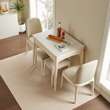Debon shangpin folding dining table cream style modern simple light luxury slate retractable small apartment multi-functional household solid wood dining table small 70*60 1 table 2 chairs 2 stools soft bag chair