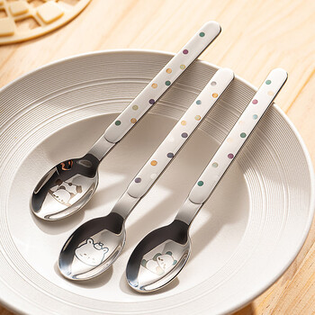 Onlycook original cartoon spoon 304 stainless steel children's spoon long handle eating spoon small spoon baby dining spoon 304 long handle cartoon spoon big head piglet / 1