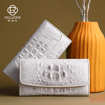 Oral thai crocodile leather wallet women's long clutch bag 30% off multi-card slot large capacity clutch genuine leather wallet himalayan white-head