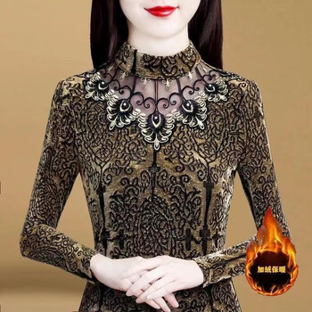 Duallan lace bottoming shirt for women in autumn and winter new style inner wearable top 2025 autumn fashionable women's fit slimming 805 plus velvet l recommended 100-110 catties