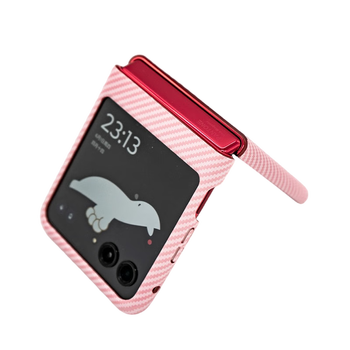 95% new motorola moto razr 40 ultra folding screen mobile phone imitation carbon fiber stacked protective case pink