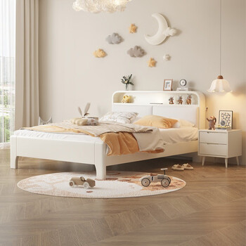 Ocalstar simple and modern girl's white solid wood children's bed princess teen bed bedroom with night light storage bed bed + 10cm environmentally friendly brown mat (sleeping feeling is firm) 1.5*2 meters (frame type)