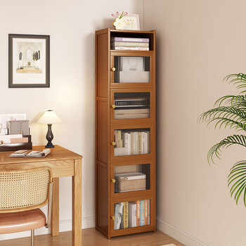 Sizhuge bookshelf storage rack floor-standing bookcase simple living room integrated small side cabinet storage narrow cabinet corner storage cabinet 6-layer brown-acrylic door