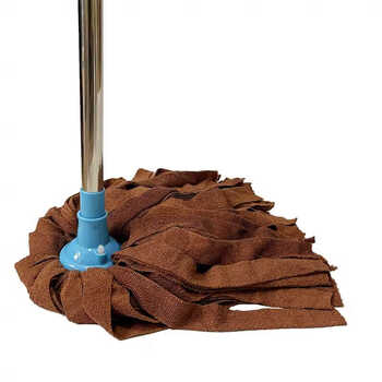 Hand wash-free wet and dry towel fiber mop old-fashioned cotton thread absorbent mop wooden floor mop clean coffee color round head 1 rod 1 head