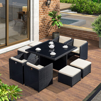 Youzhiteng furniture (youzhiteng) outdoor tables and chairs, patio balcony rattan chair combination, outdoor leisure sofa, terrace garden waterproof rattan, upgraded aluminum frame 1 table + 4 chairs (flat back chair) + 4 pedals