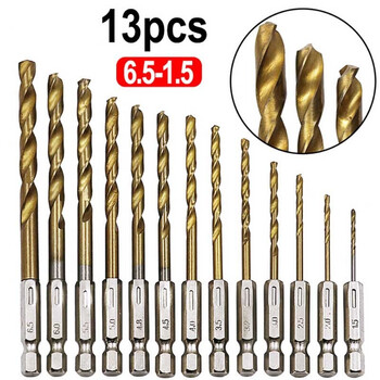 Feita hexagonal shank twist drill bit 13-piece cordless drill high-speed steel straight shank reaming drill bit 1.5-6.5mm electric screwdriver bit drilling set titanium-plated twist drill bit 13-piece set