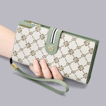 Williampolo women's wallet anti-theft brush long wallet women's new wallet card bag integrated large capacity clutch women's green print