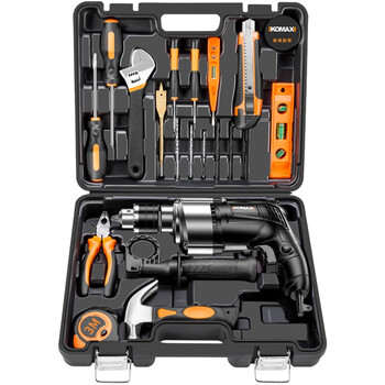 Komax impact drill set hardware toolbox multifunctional repair tools household electric drill hand electric drill electric screwdriver enhanced black panther no. 1 set + drill bit set + cutting and grinding set