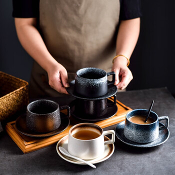 Mu yilin's high-looking japanese-style coffee cup set is exquisite, retro and simple, high-end ceramic latte afternoon tea cup set with saucer