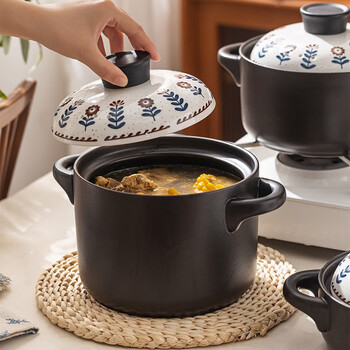 Modern housewife retro floret casserole stew pot household high temperature resistant stew pot gas special soup stew stone pot retro floret casserole (suitable for 4-6 people) 3.5l