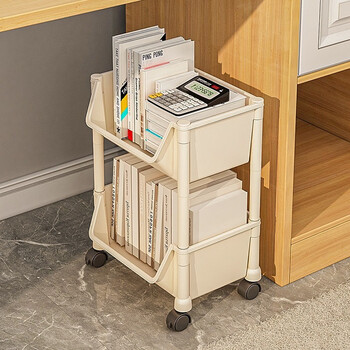 Nifeng floor-standing bookshelf office under-desk storage rack movable dormitory trolley wheeled multi-layer bookcase 2-layer white open version small size