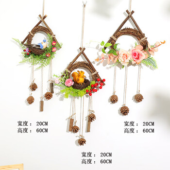 Tribal decoration creative wall green simulated plant wall hanging decoration pendant kindergarten, restaurant wall decoration cabin simulated garland medium size set (3 pieces)