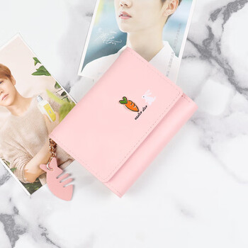 Shu guo er (shu guo er) small wallet for women, short style, new korean style, simple, fresh, thin, cute, carrot pink