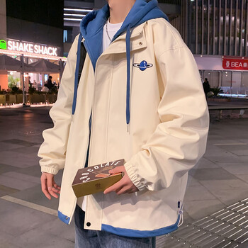 Foss phil fake two-piece jacket men's autumn and winter loose sports baseball uniform hooded jacket men's 22111 khaki m