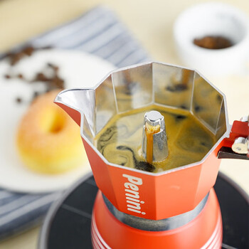 Penini moka pot, italian drip pot, home office, beautiful coffee pot, home coffee powder machine, free small electric stove, single valve red, free filter paper + small electric stove 90ml
