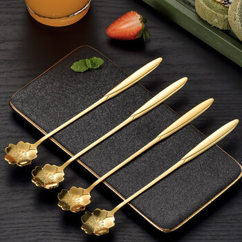 Saint-bile creative stainless steel sakura spoon golden flower spoon dessert ice cream spoon exquisite coffee spoon tableware gift stainless steel cherry blossom spoon x1