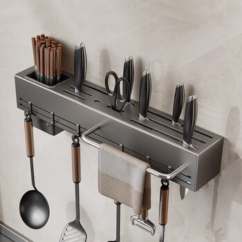Hu xiansen stainless steel kitchen rack multi-functional punch-free knife holder storage rack chopstick cage chopstick tube wall-mounted 40cm