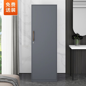 Rockefeller household iron wardrobe large capacity storage cabinet modern simple balcony cabinet storage entrance bedroom wardrobe with lock elegant gray leather texture*single door 3-layer hanging clothes*150x50x50