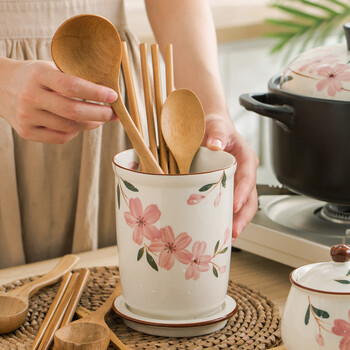 Duomeiran japanese-style cherry blossom chopstick tube ceramic chopstick holder household drain chopstick basket chopstick bucket chopstick cage storage chopstick holder