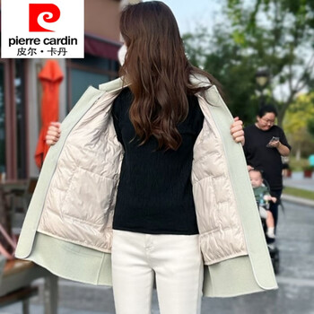 Pierre cardin detachable down lining woolen coat for women winter 2025 new mid-length korean style thickened down woolen coat turquoise down removable lining s recommended 80-110 catties